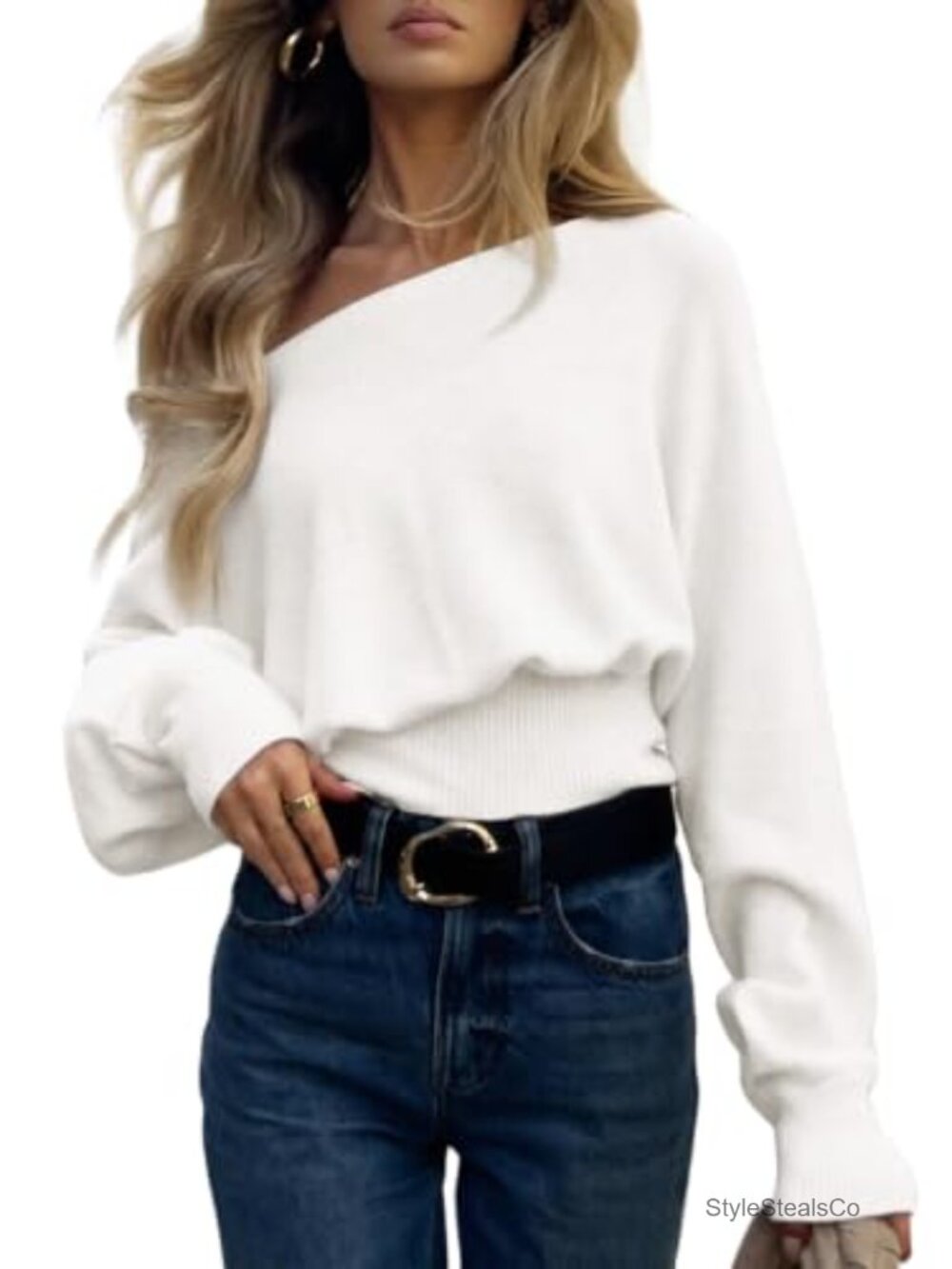 Off Shoulder Batwing Long Sleeve Sweater Pullover Viscose Blend